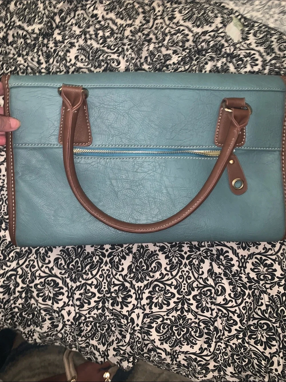 Tory Burch Teal and Brown Tassel Satchel